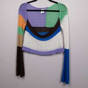 Earthbound Trading Co. multi-color open knit crochet crop top-L